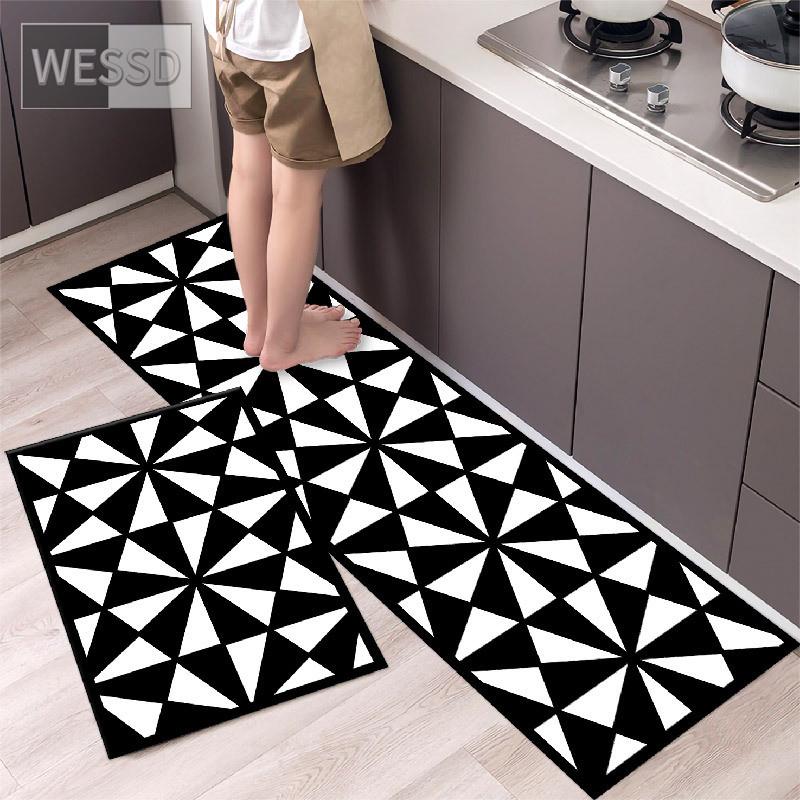 Черно-белые геометрические кухонные ковры и коврики, нескользящие 40x60 см, 40x120 см, простые наборы ковриков для ванной комнаты, 2 предмета, коврик для спальни