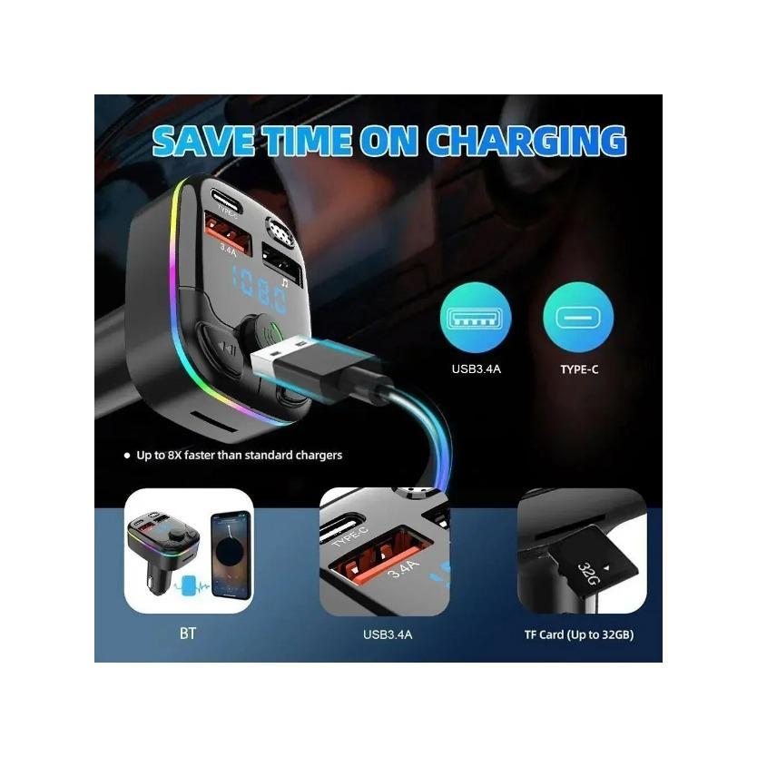 Цифровой дисплей Автомобильный MP3-плеер с громкой связью 18 Вт Быстрая зарядка Автомобильный FM-трансмиттер Тип прикуривателя Type-C Двойной USB-адаптер