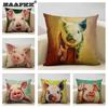 Animal Oil Painting Cushion Cover Home Sofa Decoration Pillow Case Cute Pig Pattern Pillowcase 45x45cm Linen Living Room Decor