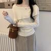 Irregular One-word Shoulder Sweater Women's Spring Slim-fit Babes Top Chic Knitted Bottoming Shirt