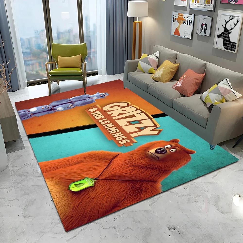 3D Grizzy and The Lemmings Cartoon Carpet Rug для дома, гостиной, спальни, дивана, коврика для двери, детский коврик, нескользящий напольный коврик