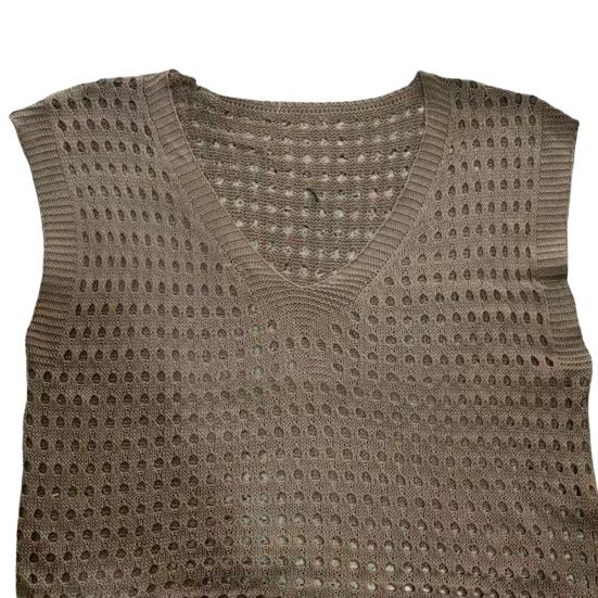 Женские топы с вырезами, V-образным вырезом, без рукавов, вязаные майки, однотонные