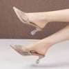 Summer New Mesh Diamond Slippers for Women's Fashion Outwear Pointed Crystal Heel High Heel Slippers