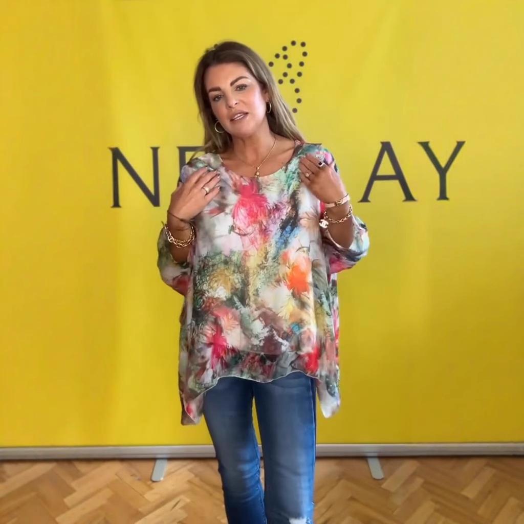 Женский европейско-американский шифоновый топ с рукавами «летучая мышь» и 3D-принтом, 2025