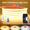 Tuya WiFi Bluetooth 220V Диммируемая COB Светодиодная Лента Гибкая Лента 288 светодиодов Плотность Линейная IP67 Водонепроницаемая Световая Веревка