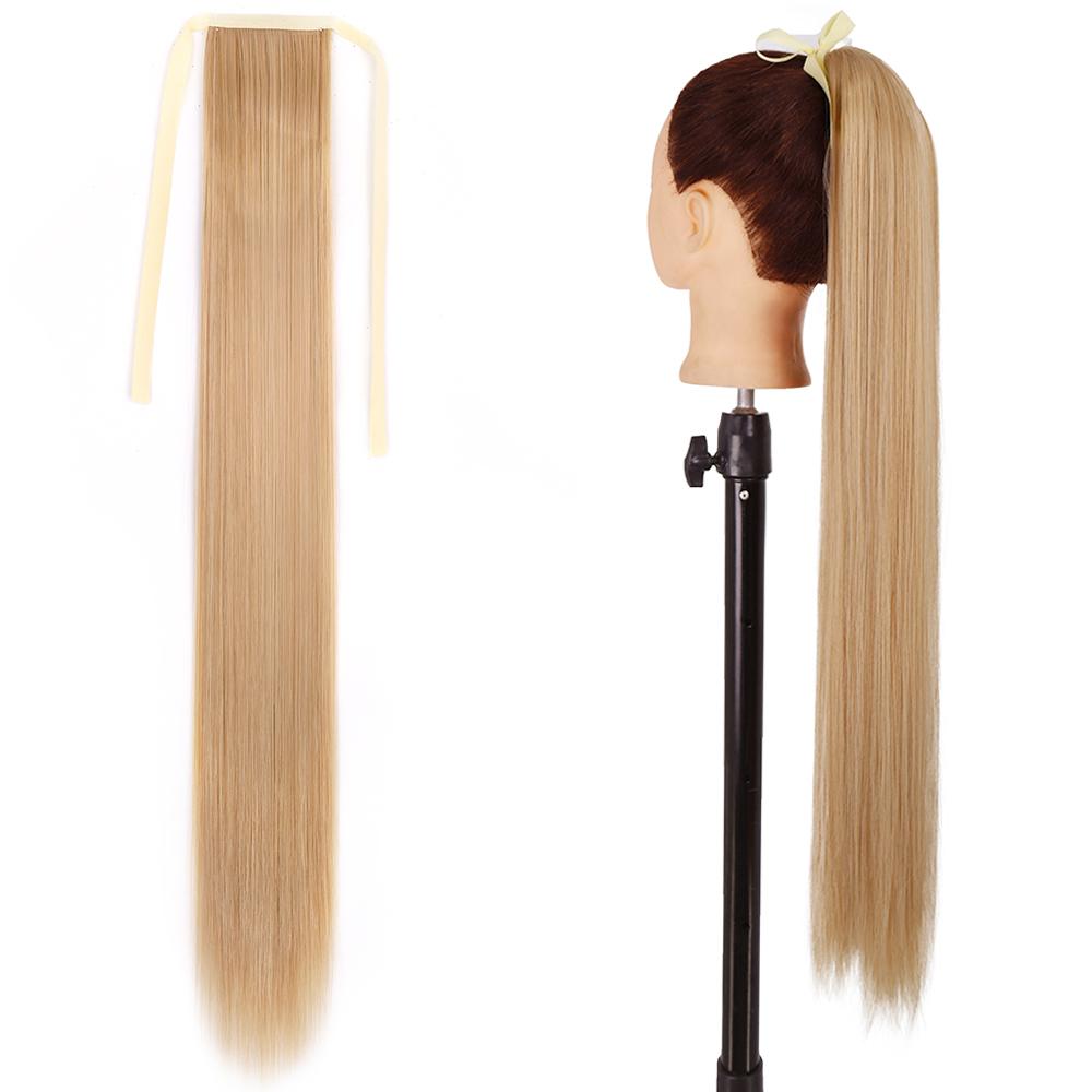 MISS WIG Synthetic Long Straight Hair Extension Wrap Around Clip In Heat Resistant Fiber Ponytail Natural Pony Tail for Women