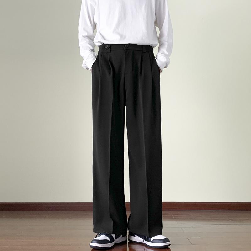 Men's Autumn/Winter Solid Color Trousers: Korean & Hong Kong Style, Casual, Trendy, Loose, Straight-Fit, Mopping Length.