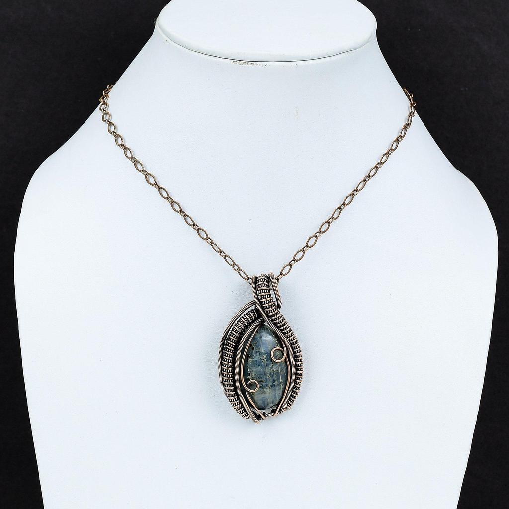 Подвеска из кианита, медная проволока, обернутая подвеской, натуральный драгоценный камень, кианит, ювелирные изделия ручной работы, новейший дизайн, подвеска из меди, ювелирные изделия для подарка