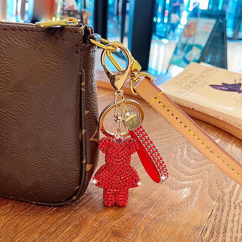 1Pc Bag Pendant Personalized And Creative Boutique 5Cm Cute Bear Keychain Inlaid With Artificial Diamond Car Keyring