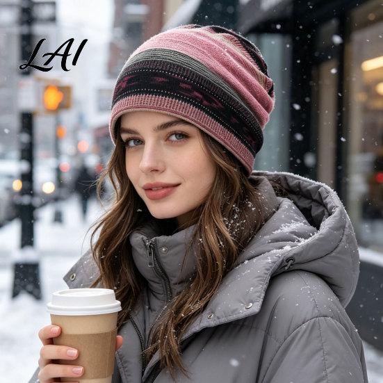Versatile Lazy Style Hair Tie Women's Geometry Print Slouchy Hat Casual Soft Stretch Skull Hat for Women Cap Warm Cancer Chemo Headwear Outdoor