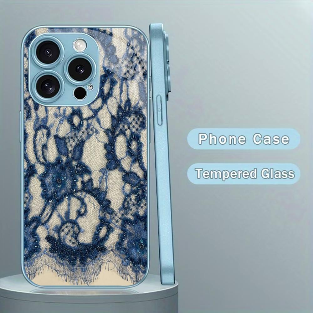 Elegant Blue Lace Print phone case for iphone 17 case for iphone 17 pro max cover Glass for iPhone 17 16 15 14 13 12pm Pro Plus