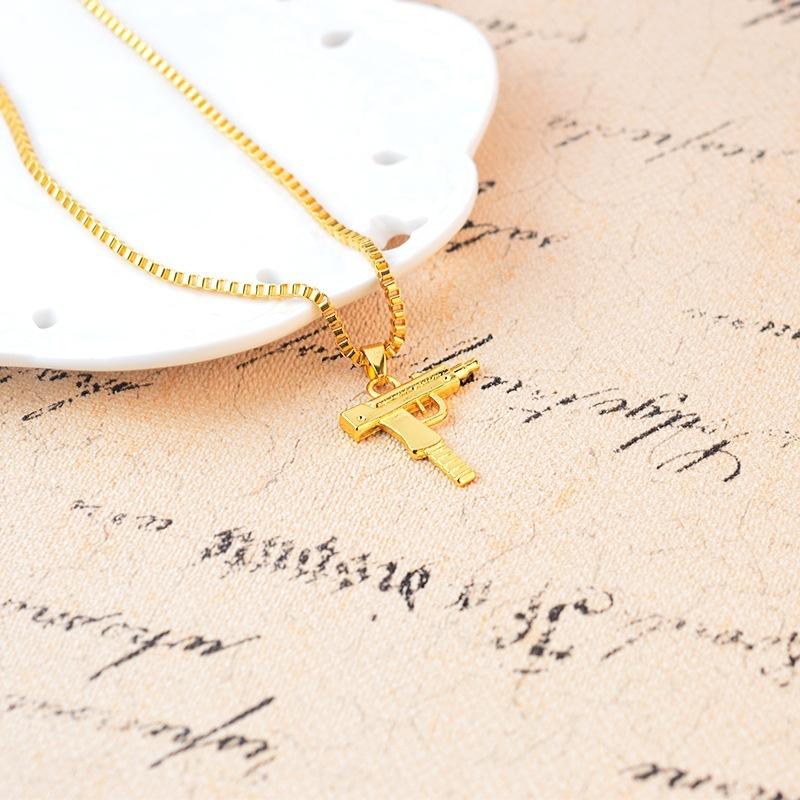 Unisex Men Gold Machine Gun Pendant Necklace Long Chain Fashion Jewelry Necklaces  Wholesale  Chains for Men