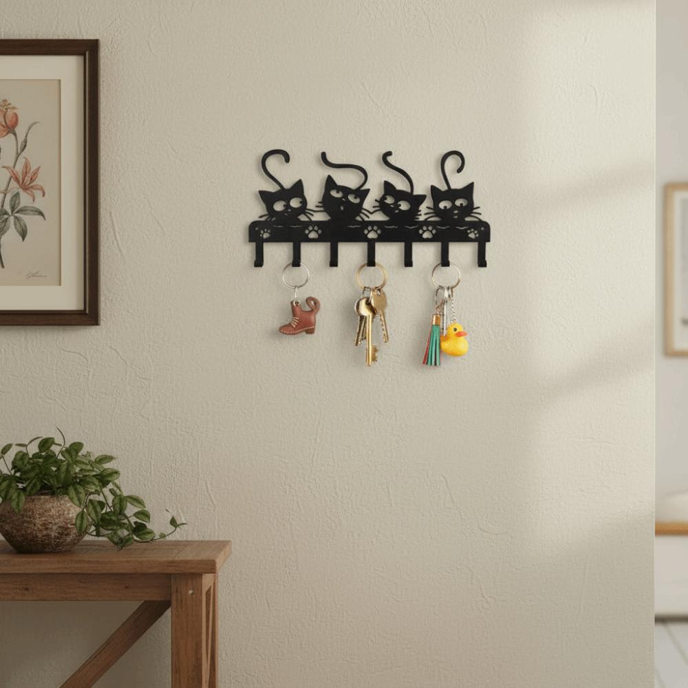 Black Cat Wall Hat Hanger Iron Cartoon Cat Coat Hook Easy To Install Key Holder  Household