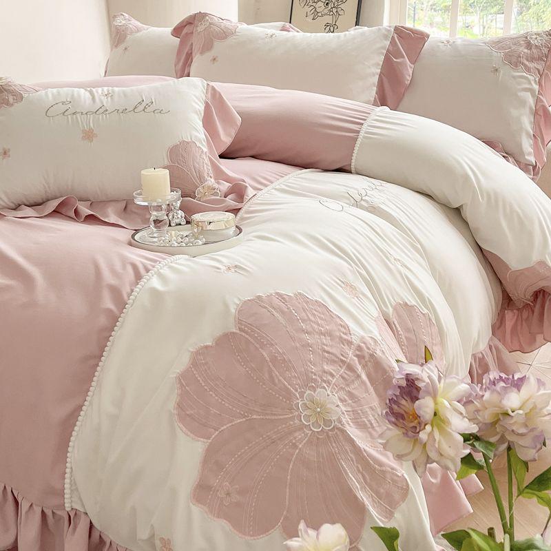 G5Z Корейский набор постельного белья "Принцесса и Подсолнух" - Большой пододеяльник и простыня на резинке, Девичий комплект из четырех предметов