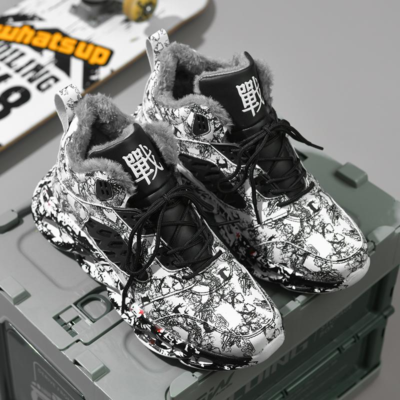 TUINANLE Мужские зимние ботинки с принтом граффити, зимние плюшевые теплые кроссовки на платформе, нескользящие, мужская спортивная обувь