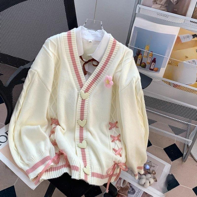 Autumn Sweet Women Hoodies Loose Hooded Sailor Collar Cute Kawaii Patchwork Female Hoodies Knitted Cardigan