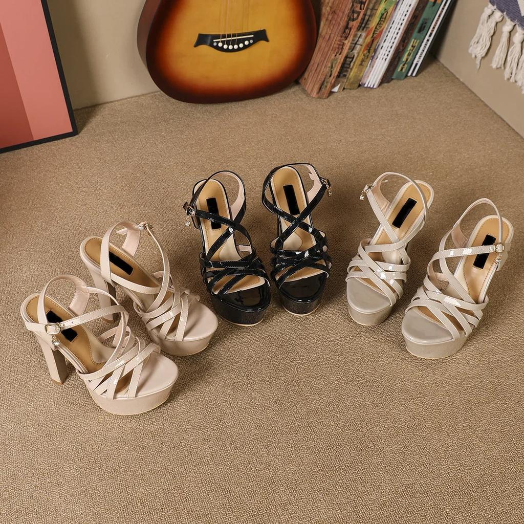НОВЫЕ 14СМ Туфли-босоножки на высокой платформе Сексуальный ремешок на щиколотке Открытый носок Гладиатор Вечеринка Платье Женская обувь Большой размер 45