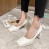 Fashion Single Shoe Women's Spring 2024 New Block Heeled Square Toe Fashion Shallow Mouth Mary Jane Versatile High Heeled Women's Shoes