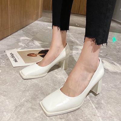 Одиночные туфли женские весна 2024 новые блочные каблуки квадратный носок модные неглубокие носки Мэри Джейн универсальные женские туфли на высоком каблуке