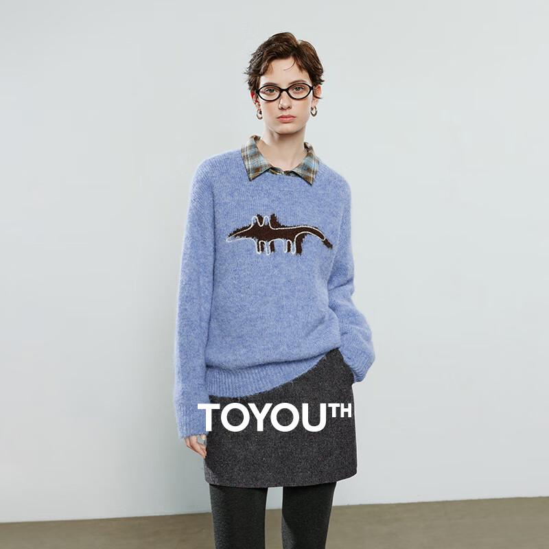Chuyu Women's Cartoon Jacquard Knit Round Neck Sweater
