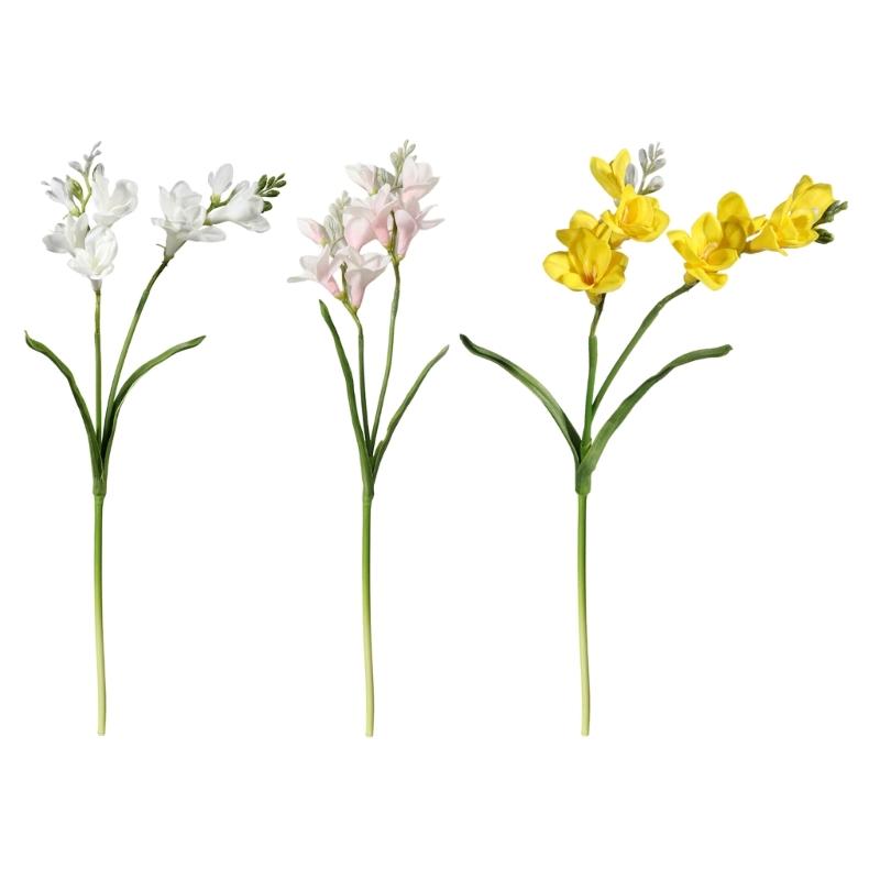 Artificial PU Freesia Flower With Bendable Iron Wire Stems for Wedding Floral Arrangements Tabletop Bookshelf Display