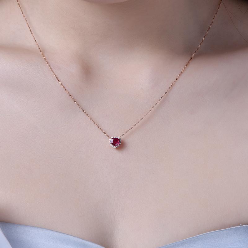 BELLA BOX New Style Elegant Heart-shaped Pigeon Blood Red Loverose Gold-plated Pendant Clavicle Chain Charm Wedding Engagement Fine Jewelry New Trendy