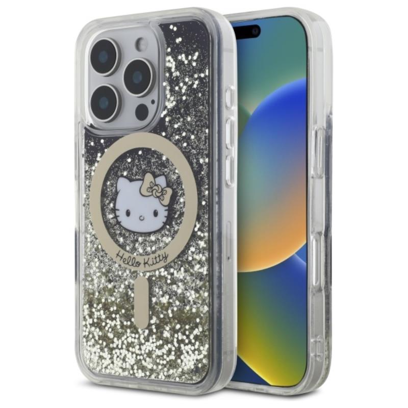 Hello Kitty Liquid Glitter Fever Magsafe - Etui Iphone 16 Pro (Czarny / Złoty)