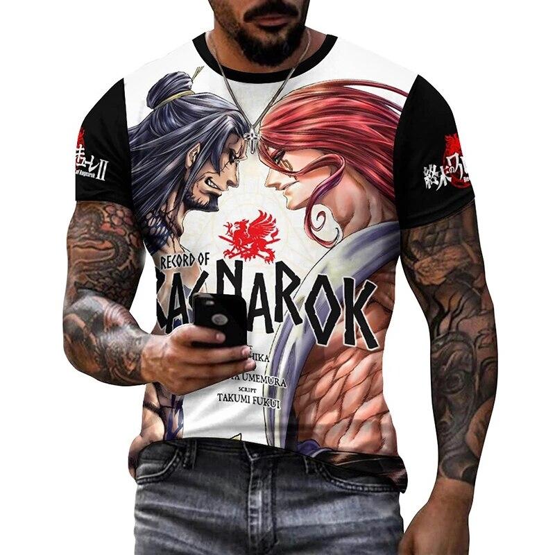 Футболка с рисунком аниме Record of Ragnarok для мужчин, одежда Harajuku, модная мужская футболка с 3D принтом манги и мультфильма Y2k, уличная одежда