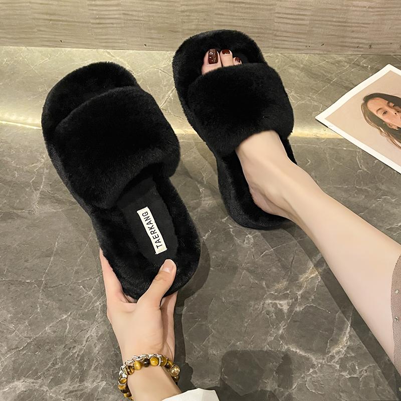 Модные женские утолщенные плюшевые меховые тапочки зимние туфли-лодочки на толстой платформе мюли женские хлопковые тапочки на толстой подошве шлепанцы