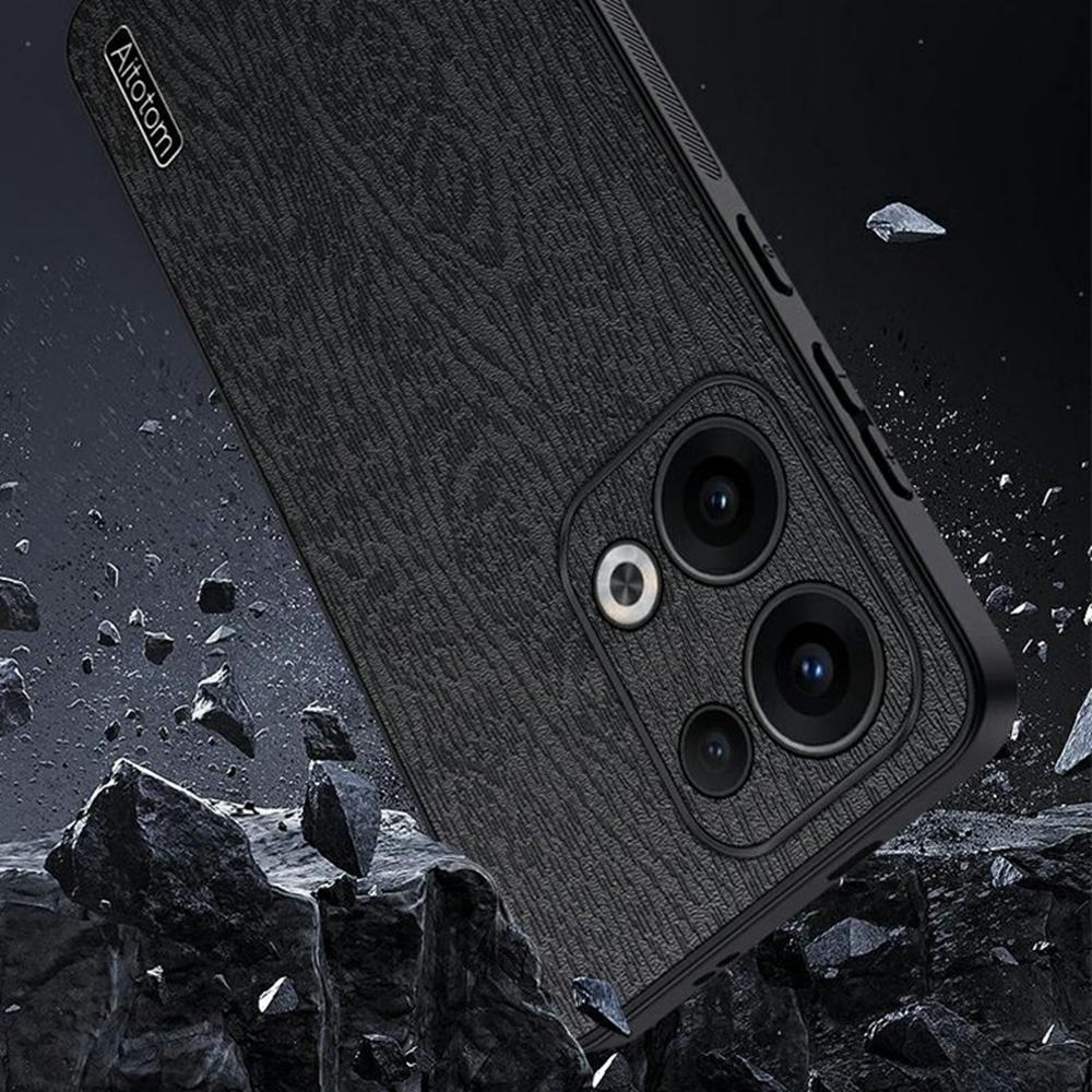 Для Oppo Reno13 5G (Глобальный) Чехол Текстура дерева Покрытый ПУ кожей Чехол для телефона из ПК+ТПУ