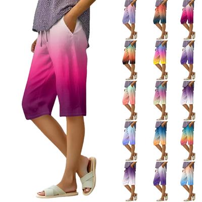Женские летние эластичные льняные шорты с градиентным цветом и завязкой на талии