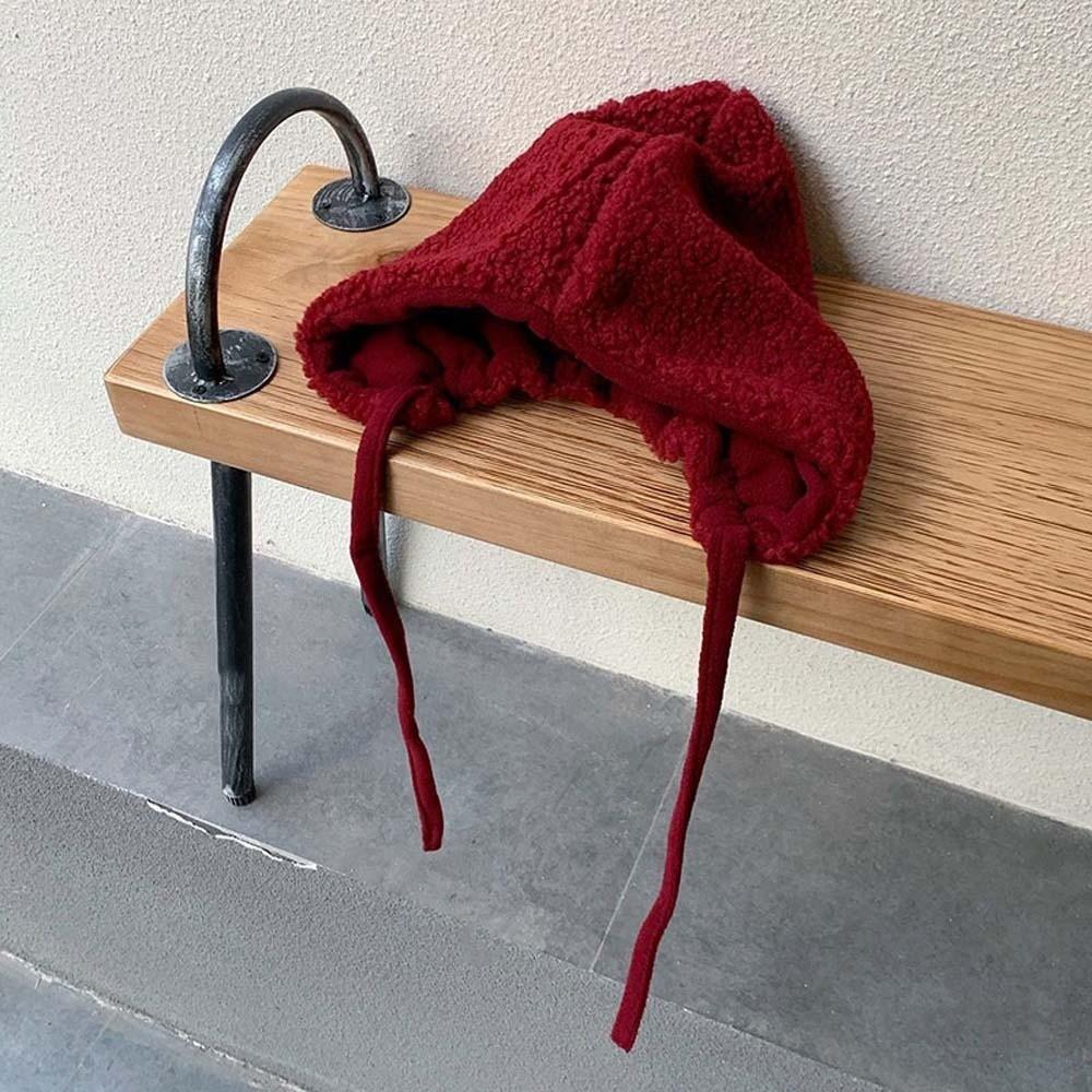 Solid Color New Year Red Hat Fluffy Ear Protection Hat Cute Winter Plush Hat Autumn