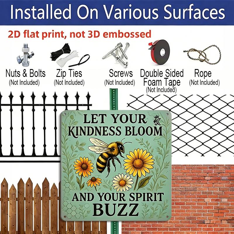 2D Flat, 1pc Vintage Metal Aluminum Plaque - Let Your Kindness Bloom Quote and Sunflower Garden Decoration, Country Style Can Be Hung on Wall Plate