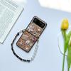 Folding Screen Flip Phone Case for Women for Samsung ZFlip6 Flower Sequins Rhinestone Pearl Metal Bracelet Skin