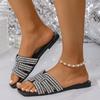 Модные женские шлепанцы со стразами Летние уличные шлепанцы Модные нескользящие пляжные туфли Удобные сандалии на плоском квадратном каблуке Шлепанцы женские