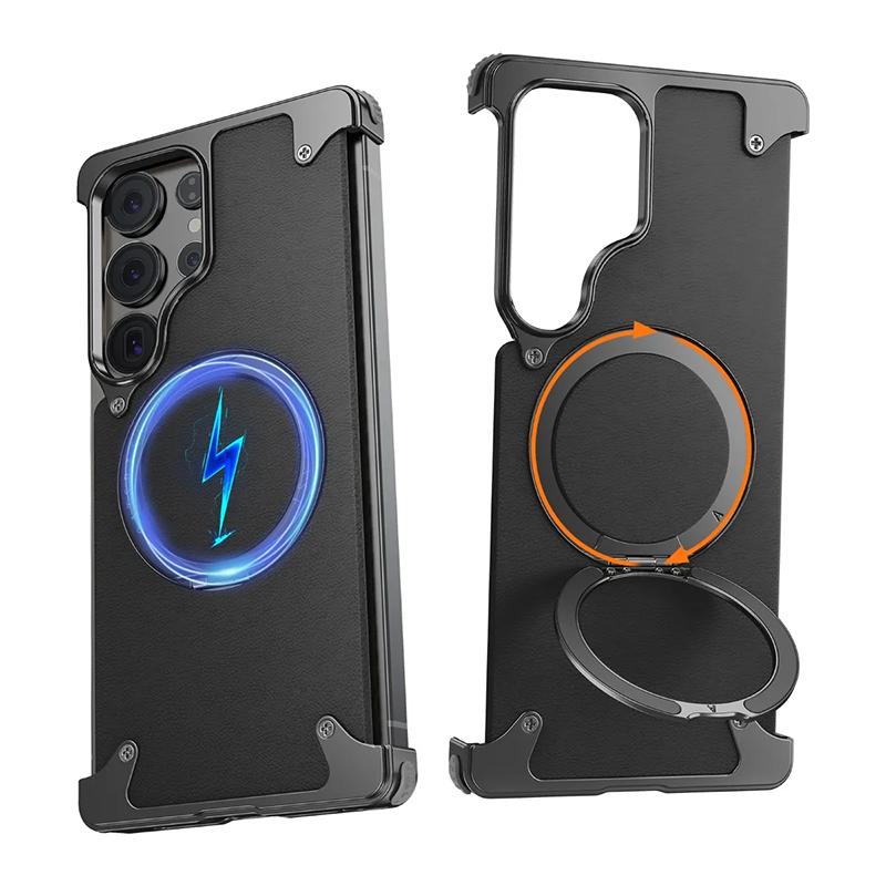 Чехол-книжка из эко-кожи для Samsung Galaxy S25 Ultra Магнитный с подставкой 360° Металлическая безрамочная ударопрочная защитная крышка
