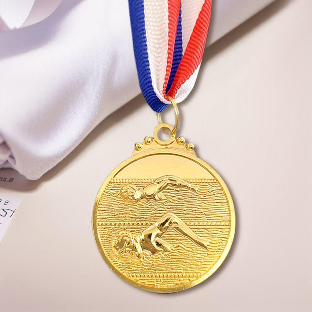 Zinc Alloy Swimming Competition Medal Neck Ribbon Sports Award Winner Round Medal Training Awards