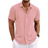 European Size Casual Men's Cotton Linen Short-Sleeved Shirt