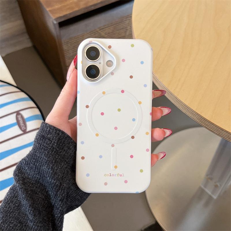 Цветной магнитный чехол в корейском стиле в горошек для iPhone 17/16 Pro Max/15 Pro