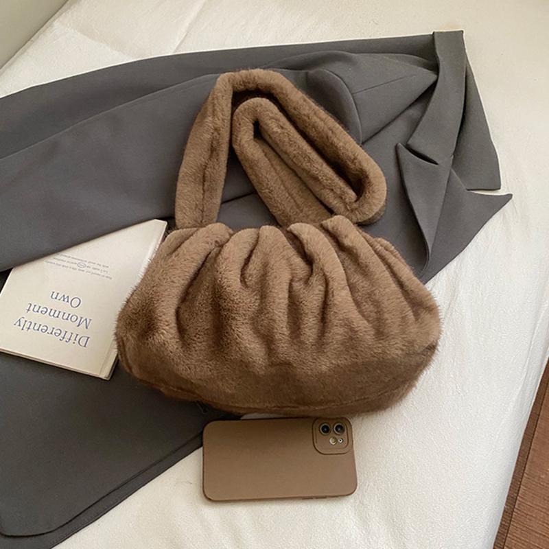 Yogodlns Модная сумка-облако с драпировкой, маленькие сумки на плечо из мягкого искусственного меха для женщин, зимний тренд, сумки-тоут, сумка через плечо
