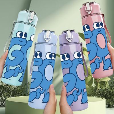 1PC Big Go Letter Cartoon Print 750ml Color Plastic Sports Water Bottle Leakproof Flip Straw Lid Suitable for Sports Office Home Use