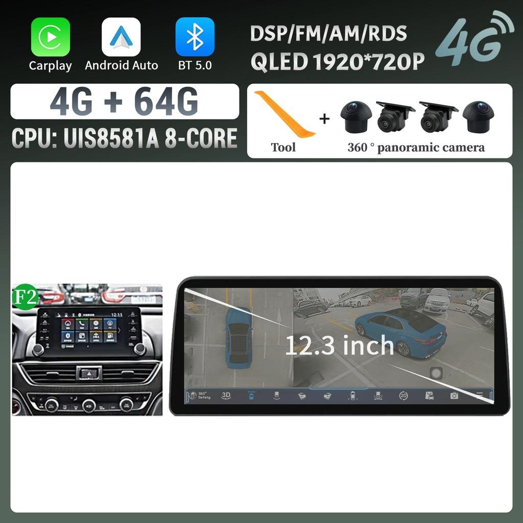 Android 14 12,3-дюймовый экран для Honda Accord 10 2018 2019 2020 2022 Автомагнитола Мультимедиа Навигация 4G Беспроводной BT CarPlay Стерео