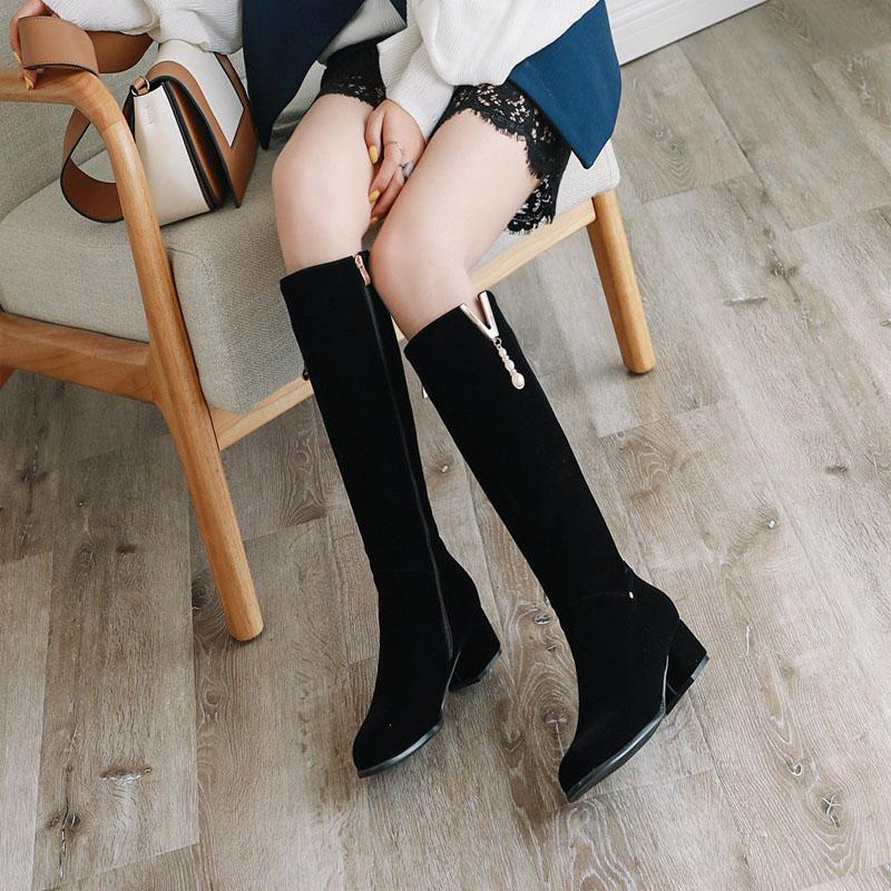Женские сапоги на высоком каблуке осенне-зимние удобные универсальные сапоги на толстом каблуке большого размера среднего размера