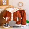 Boys' Long Sleeved 3-piece Set, Children's Plush Thick Cotton Suit Set, Cute Clothes for Boys Aged 0-5