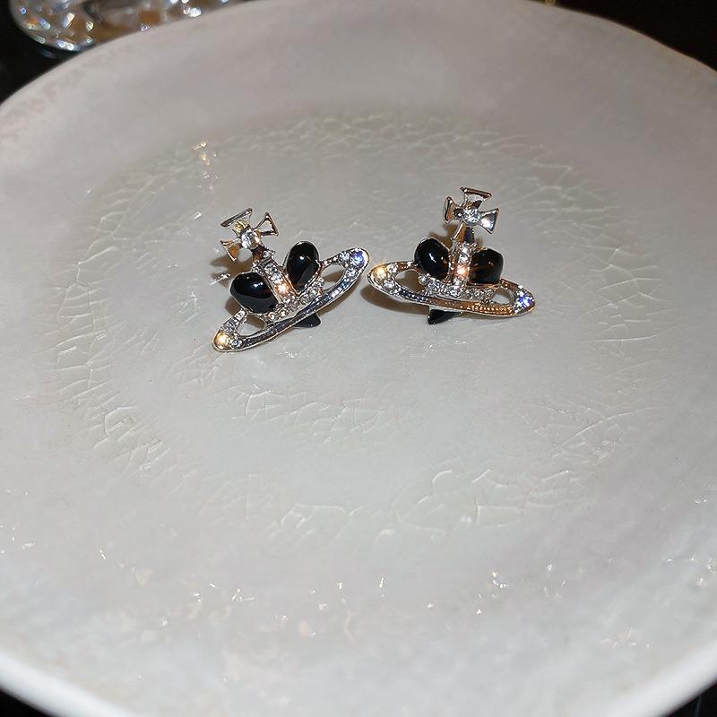 Модные серьги Сатурн в форме сердца с маслом и цирконием, милые женские легкие роскошные вечерние ювелирные аксессуары, подарки