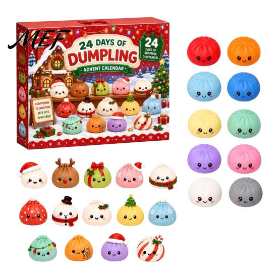 Festive Countdown Calendar Christmas Squeezy Toy Advent 2026, 24 Days Dumpling Toys Cute Animal Soft Calendar, Decor Jumbo Mini Glitter