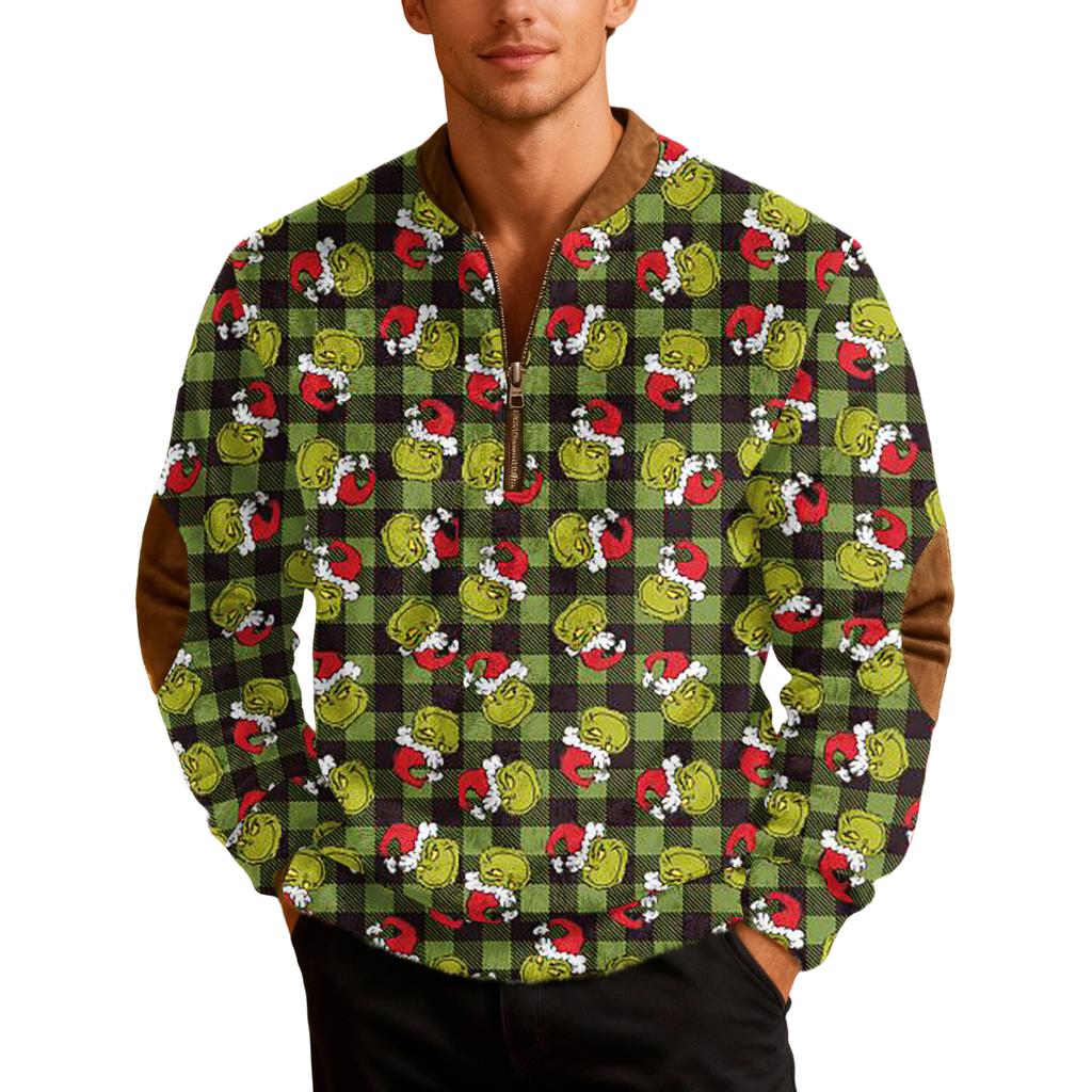 Мужские рождественские толстовки на молнии, рождественские пуловеры с воротником-стойкой