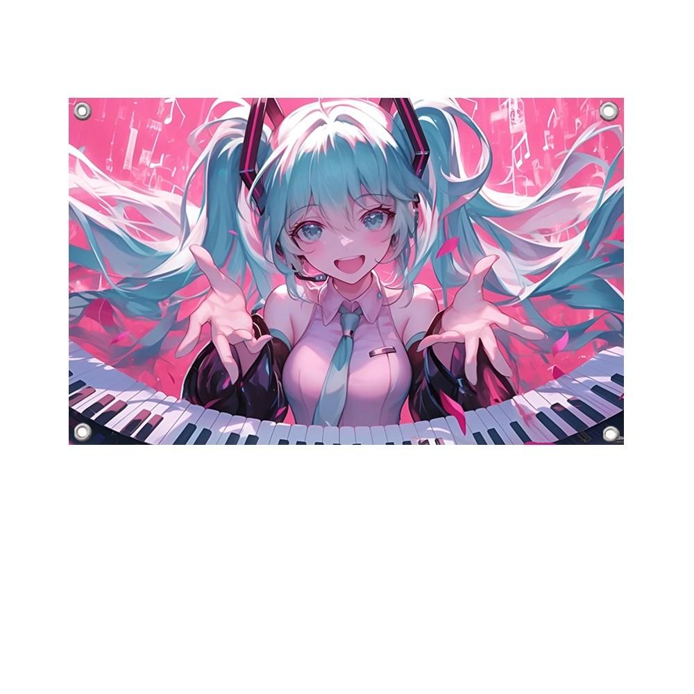 1PC Japanese Anime Star Hatsune Miku Flag Banners Four Hole Flag Polyester Outdoor Decor Room Aesthetic
