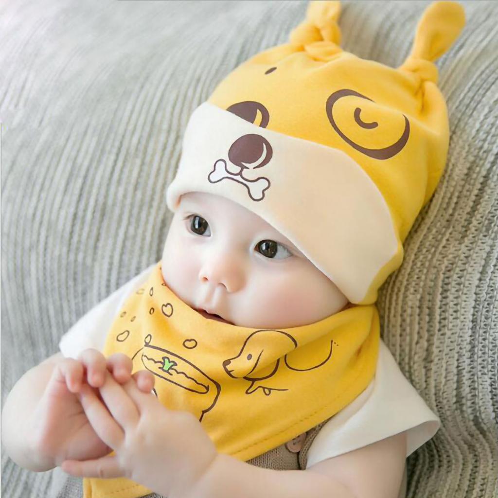 Детская шапка, шарф, грелка, ушанка, хлопок, весна, капюшон, осень, шапочка для 3?6 месяцев Мальчики Девочки Желтая Шляпа
