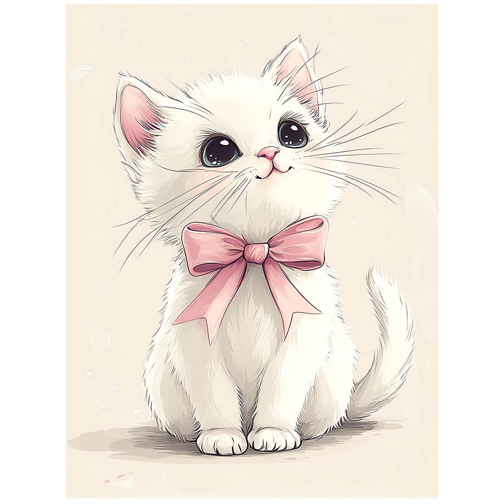 Plakat Urocza Kotek Z Różową Kokardką Plakat Urocza Kotek Z Różową Kokardką, 40X50 Cm, Rama Aluminiowa Złota, Papier Matowy 230 Gsm